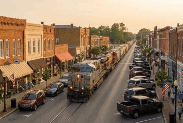 Downtown LaGrange Oldham County Kentucky main street local businesses. AI Generated
