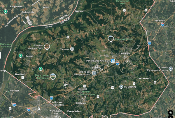 Screen shot from google maps of Oldham County in Kentucky. Full Color.