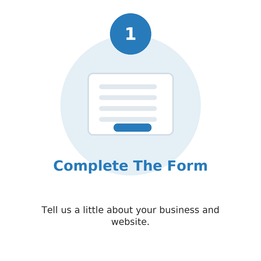 Step one graphic showing a website assessment form for business owners